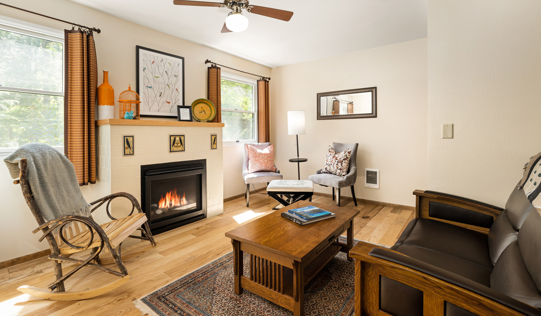 Wood Paneled room with wooden chairs and table set with cold drinks.